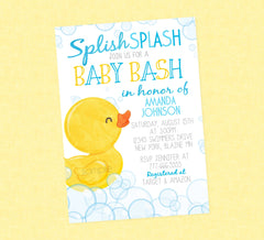 Rubber Duck Baby Shower Invitation, Ducky Baby Shower Invite, Duckie Baby Shower Invitations, Rubber Duck Baby Shower, Ducky, Splash, Boy