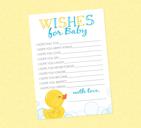 Rubber Duck Wishes for Baby Printable Cards - INSTANT DOWNLOAD - Duck Advice Cards, Rubber Ducky, Wishes for Baby, Duck Baby Shower, Duckie