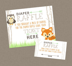 Woodland Baby Shower Diaper Raffle - INSTANT DOWNLOAD - Diaper Raffle Insert, Fox Diaper Raffle, Woodlands, Camper, Woodland, Forest Animals