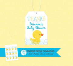 Rubber Duck Favor Tag - EDITABLE INSTANT DOWNLOAD - Duck Baby Shower, Rubber Ducky, Duck Favor Tags, Duckie, Blue, Boy