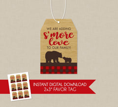 S'more Love Baby Shower Favor Tag - INSTANT DOWNLOAD - Lumberjack Baby Shower, S'more Favor Tag, Smore Love, Northwoods, Mama Bear, Flannel