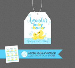 Rubber Duck Baby Shower Favor Tag - EDITABLE INSTANT DOWNLOAD - Duck Baby Shower, Favor Tags, Rubber Ducky, Thank You Tags, Duckie