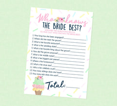 Who Knows the Bride Best Shower Game - INSTANT DOWNLOAD - Ice Cream Bridal Shower Games, Ice Cream. Who Knows the Bride, How Well Do You