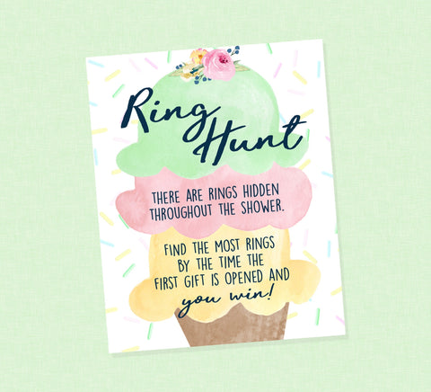 Ring Hunt Bridal Shower Game - INSTANT DOWNLOAD - Ice Cream Bridal Shower Games, Scooped Up, Ring Search, Ice Cream Shower, Engagement