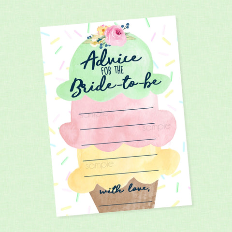 Advice For the Bride to Be Ice Cream Cone Bridal Shower Cards | Scooped Up Bridal Shower || DIGITAL DOWNLOAD