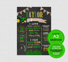 Tractor Birthday Milestone Chalkboard - EDITABLE INSTANT DOWNLOAD - Green Tractor, Sign, Tractor Birthday, Tractor Chalkboard Poster