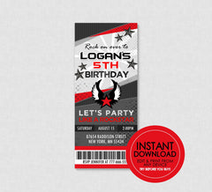 Rockstar Ticket Birthday Invite - EDITABLE INSTANT DOWNLOAD - Rockstar Birthday, Rockstar Party Invitation, Rock Star, Ticket, Red, Boy