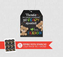 Teddy Bear Birthday Favor Tags - EDITABLE INSTANT DOWNLOAD - Teddy Bear Favor Tags, Thank You Tag, Teddy Bear Birthday