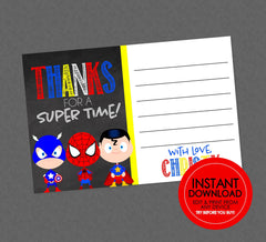 Superhero Thank You Note - EDITABLE INSTANT DOWNLOAD - Superhero Thank You Notes, Super Hero Thank You Cards, Baby Shower, Birthday