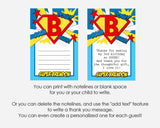 Superhero Birthday Thank You - EDITABLE INSTANT DOWNLOAD - Superhero Emblem, Thank You Card, Super Hero, Thank You Notes, Superhero Birthday