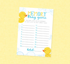 Rubber Duck Memory Tray Baby Shower Game - INSTANT DOWNLOAD - Duck Baby Shower Games, Memory Tray Game, Rubber Ducky Baby Shower, Duckie