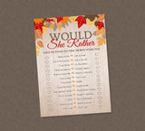 Would She Rather Bridal Shower Game - INSTANT DOWNLOAD - Fall Bridal Shower Games, Fall in Love, Guess What the Bride Said, Fall Bridal