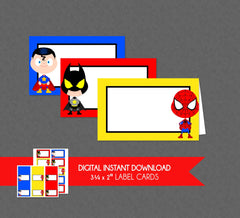 Superhero Label Cards - INSTANT DOWNLOAD - Superhero Baby Shower, Super Hero, Food Cards, Folding Label Tents, Name Tags, Place Cards