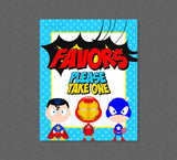 Superhero Favor Party Sign - INSTANT DOWNLOAD -Superhero Baby Shower, Superhero Party Signs, Superhero Favor Sign, Super Hero