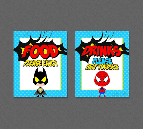 Superhero Food & Drinks Party Signs - INSTANT DOWNLOAD - Superhero Baby Shower, Superhero Party Signs, Superhero Food Sign, Drink Sign