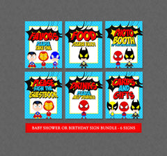 Superhero Party Sign Pack - INSTANT DOWNLOAD - Superhero Party Signs, Superhero Baby Shower, Super Hero, Cards, Gift, Favors, Food