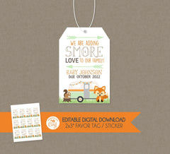 S'more Love RV Camper Favor Tag - Editable Instant Download - Smore Favor Tag, Woodland S'more Tag, Woodland, RV Camper, Fox