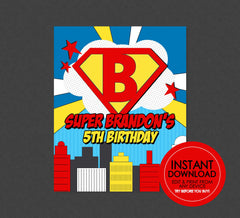 Superhero Birthday Party Sign - EDITABLE INSTANT DOWNLOAD - Superhero Welcome Sign, Super Hero Birthday, Superhero Party Poster, Emblem