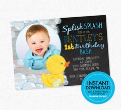 Rubber Duck Photo Birthday Invite - EDITABLE BIRTHDAY INVITATION - Ducky, Duck Birthday Invitations, Rubber Duckie, 1st Birthday, Picture