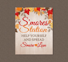 S'mores Station Party Sign - INSTANT DOWNLOAD - Fall Party Signs, Fall Bridal Shower, S'more Love, Fall Wedding Signs, Autumn, Smores Bar