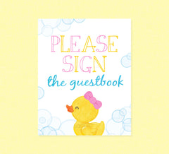 Rubber Duck Guestbook Party Sign - INSTANT DOWNLOAD - Girl Duck Baby Shower, Rubber Ducky Party Signs, Duckie, Birthday, Pink