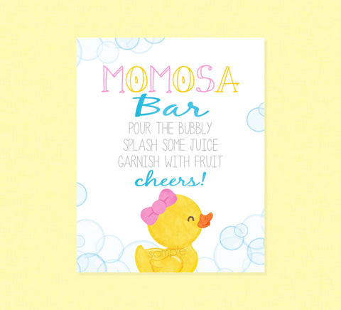 Rubber Duck Momosa Party Sign - INSTANT DOWNLOAD - Duck Baby Shower, Rubber Ducky Party Signs, Duckie, Mimosa Sign, Girl, Pink