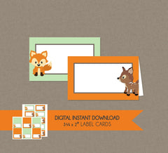 Woodland Label Cards - INSTANT DOWNLOAD - Woodland Baby Shower, Birthday, Food Cards, Folding Label Tents, Name Tags, Place Cards, Fox, Deer