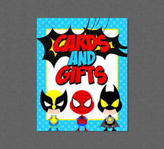 Superhero Cards & Gifts Party Sign - INSTANT DOWNLOAD - Superhero Baby Shower, Superhero Party Signs, Superhero Cards and Gifts Sign