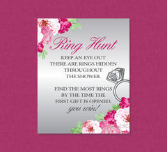 Ring Hunt Bridal Shower Game - INSTANT DOWNLOAD - Silver and Pink, Bridal Shower Games, Ring Search, Silver, Pink, Magenta, Blush, Floral