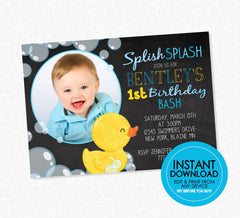 Rubber Duck Photo Birthday Invitation - EDITABLE INSTANT DOWNLOAD - Ducky Birthday Invite, Rubber Duckie, 1st Birthday, Ducky, Picture