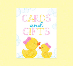 Rubber Duck Cards & Gifts Party Sign - INSTANT DOWNLOAD - Girl Duck Baby Shower, Rubber Ducky Party Signs, Duckie, Birthday, Duck Gifts Sign