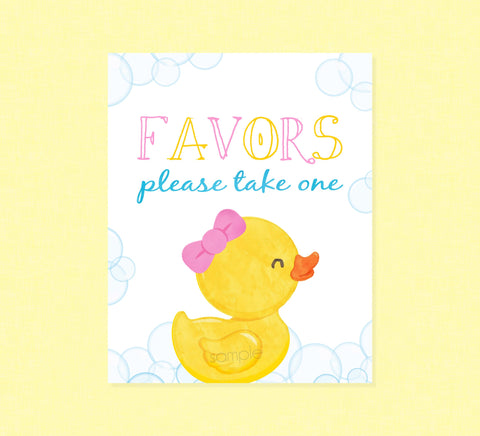 Rubber Duck Favor Party Sign - INSTANT DOWNLOAD - Girl Duck Baby Shower, Rubber Ducky Party Signs, Duckie, Birthday, Duck Favor Sign, Pink