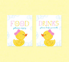 Rubber Duck Food & Drink Party Signs - INSTANT DOWNLOAD - Duck Baby Shower, Rubber Ducky Party Signs, Duckie, Birthday, Food Sign, Girl