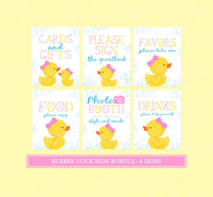 Rubber Duck Party Sign Pack - INSTANT DOWNLOAD - Rubber Duck Party Signs, Duck Baby Shower, Duck Birthday, Ducky, Duckie, Girl, Pink