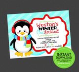 Penguin Birthday Invitation - EDITABLE INSTANT DOWNLOAD - Penguin Birthday Invites, Onederland, Wonderland, 1st Birthday Invites, Winter