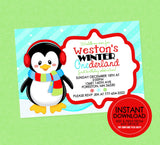 Penguin Birthday Invitation - EDITABLE INSTANT DOWNLOAD - Penguin Birthday Invites, Onederland, Wonderland, 1st Birthday Invites, Winter