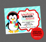 Penguin Birthday Invitation - EDITABLE INSTANT DOWNLOAD - Penguin Birthday Invites, Onederland, Wonderland, 1st Birthday Invites, Winter