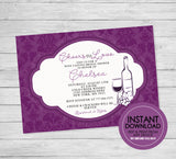 Wine Tasting Bridal Invitation - EDITABLE INSTANT DOWNLOAD - Bachelorette Party, Bridal Shower, Wedding Shower, Wine Tasting Party, Purple