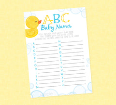 Rubber Duck ABC Baby Names Shower Game - INSTANT DOWNLOAD - Duck Baby Shower Games, Baby Abc Game, Rubber Duckie, Ducky Baby Shower