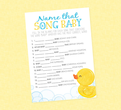 Rubber Duck Name That Song Baby Shower Game - INSTANT DOWNLOAD - Duck Baby Shower Games, Rubber Ducky Baby Shower, Name The Song Game, Guess