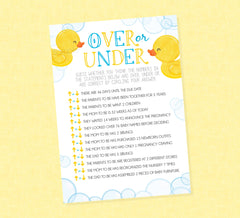 Rubber Duck Over or Under Baby Shower Game - INSTANT DOWNLOAD - Duck Baby Shower Games, Rubber Ducky, Over or Under Game, Duckie