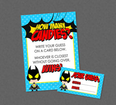 Superhero Guess How Many Candies Shower Game - INSTANT DOWNLOAD - Superhero Baby Shower Games, Super Hero, Superheroes