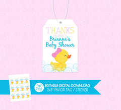 Rubber Duck Favor Tag - EDITABLE INSTANT DOWNLOAD - Duck Baby Shower, Rubber Ducky, Duck Favor Tags, Duckie, Girl, Pink