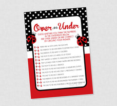 Over or Under Ladybug Baby Shower Game - INSTANT DOWNLOAD - Ladybug Shower Games, Ladybug Baby Shower, Lady Bug, Over or Under, Guess Game