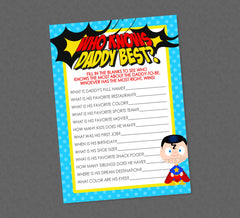 Superhero Who Knows Daddy Best Game - INSTANT DOWNLOAD - Superhero Baby Shower Games, Super Hero, Superheroes