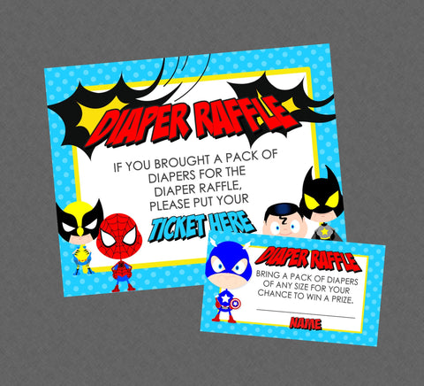 Superhero Baby Shower Diaper Raffle - INSTANT DOWNLOAD - Diaper Raffle Insert, Super Hero Diaper Raffle, Superhero Baby Shower, Superheroes