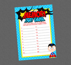 Superhero Memory Tray Baby Shower Game - INSTANT DOWNLOAD - Superhero Baby Shower Games, Super Hero, Superheroes, Memory Game, Remember