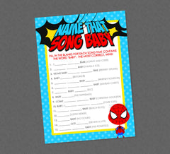 Superhero Name that Song Baby Shower Game - INSTANT DOWNLOAD - Superhero Baby Shower Games, Super Hero, Superheroes, Baby Song Game