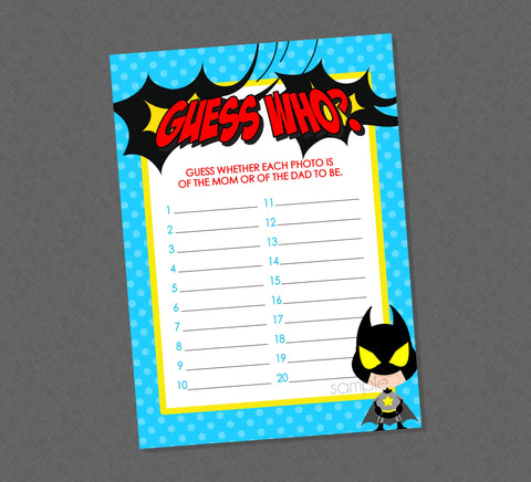 Superhero Guess Who Photo Baby Shower Game - INSTANT DOWNLOAD - Superhero Baby Shower Games, Super Hero, Superheroes, Guess Who Picture Game