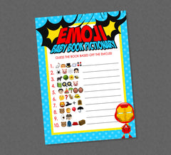 Superhero Emoji Pictionary Baby Shower Game - INSTANT DOWNLOAD - Super Hero Shower Games, Superhero Baby Shower, Super Baby, Emoji Baby Book